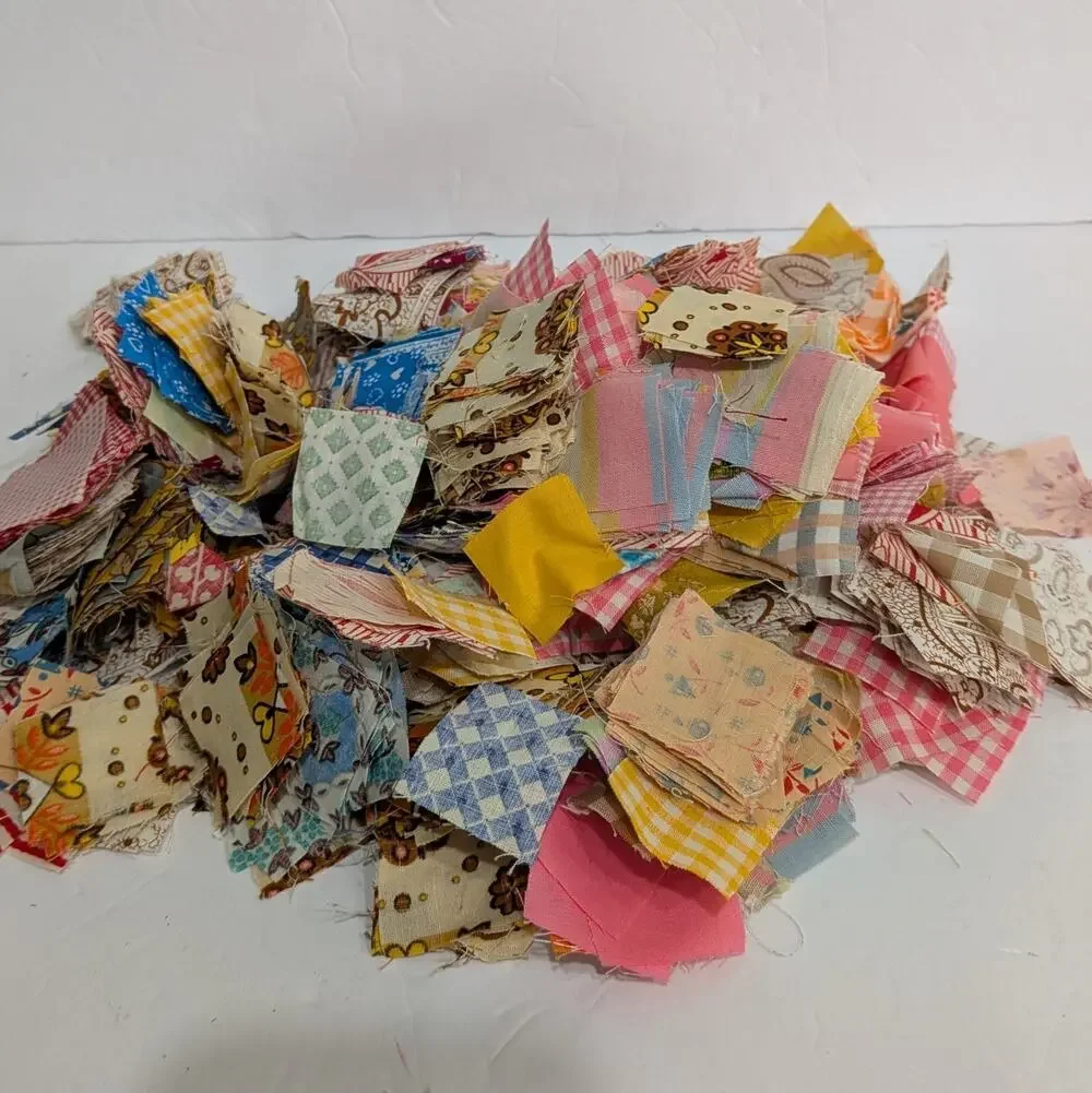 Huge Lot of Vintage Quilt Squares Fabric Quilting Gingham Calico Floral 11.2 Oz